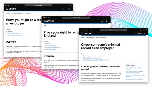 Right to work, right to rent, DBS check pages on GOV.UK