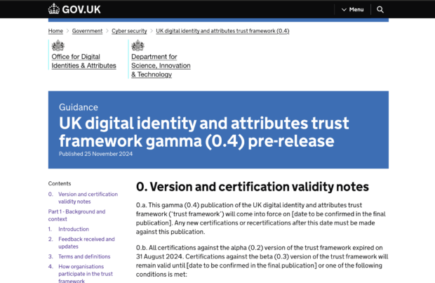 A screenshot of the gamma (0.4) trust framework publication