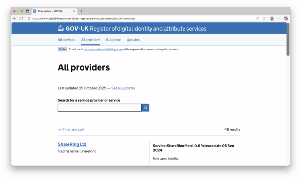A screenshot of the all providers view