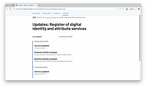 A screenshot of updates page