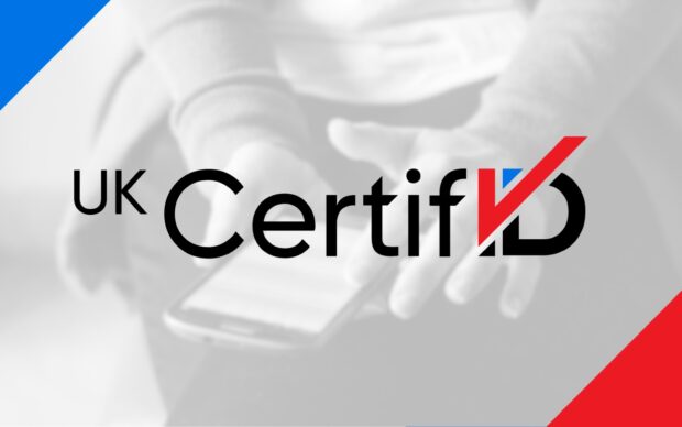 UK CertifID logo overlaid on an image of someone using their phone